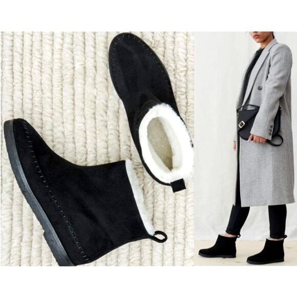 Jenni Kayne Shoes - Jenni Kayne 6 Suede Shearling $550 Ankle Boots Slip On Booties Winter Black 36